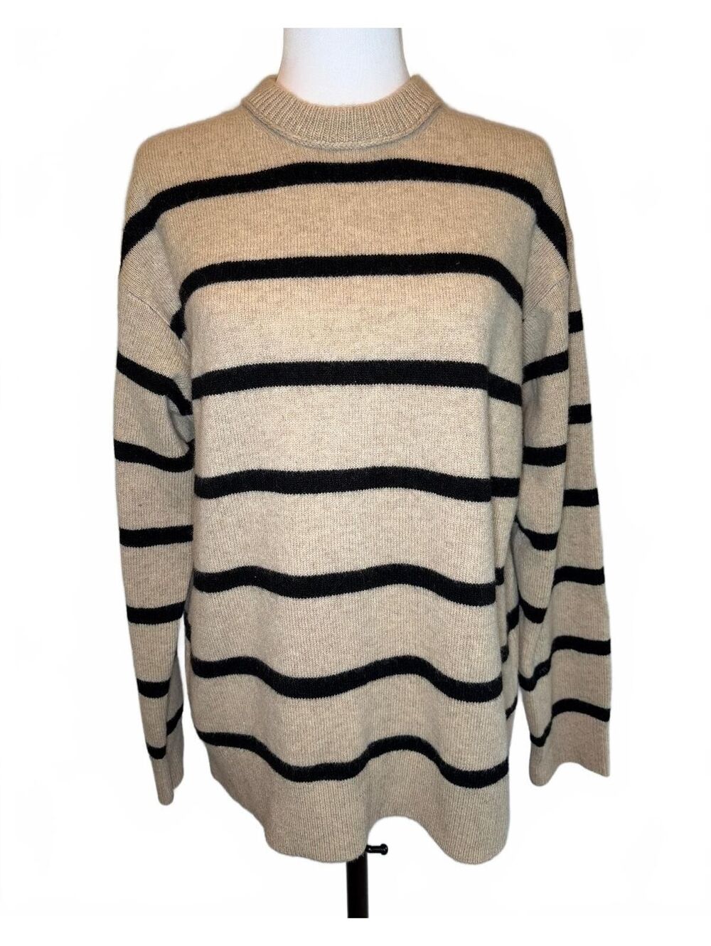 Reformation Wool Fabian Crew Oversized Sweater S NWT Oatmeal Striped French Girl